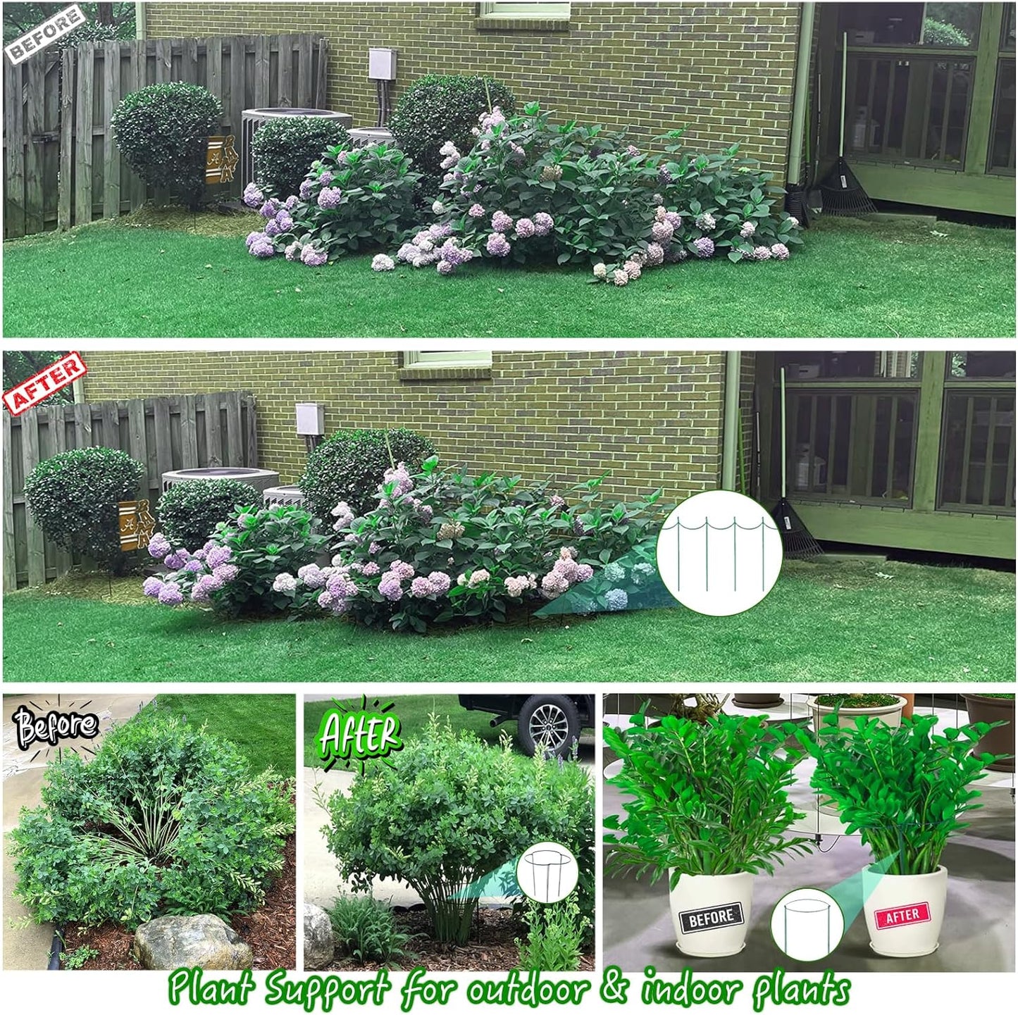 8 Pack Half Round Plant Support Stakes Sets - Strong Plant Support, Versatile Plant Cages, Durable Plant Stakes, Plant Support Rings for Indoor and Outdoor Plants, Such as Peonies, Hydrangeas, Roses-VerdiqueGarden