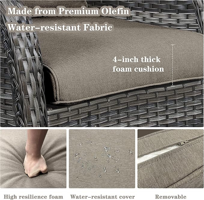 5 Pieces Patio Furniture Sets Wicker Outdoor Furniture, Rattan Patio Swivel Glider Chairs with 2 Ottoman and Glass Side Table-VerdiqueGarden