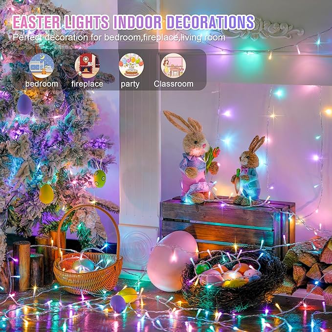 JMEXSUSS 200 LED Easter Lights Outdoor Indoor for Decorations, 66 Ft Connectable Pastel Easter Lights String Clear Wire Plug in for Bedroom Tree Room Party Spring Decor-VerdiqueGarden