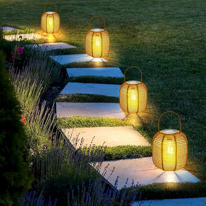 HPC Decor 2 PK Solar Lanterns-Outdoor Solar Lanterns Waterproof, Rattan Solar Lights, Hanging Solar Lanterns Outdoor,Solar Lamp Lights,Decoration Lights for Garden,Patio,Porch,Trees,Pathway,Outside.-VerdiqueGarden