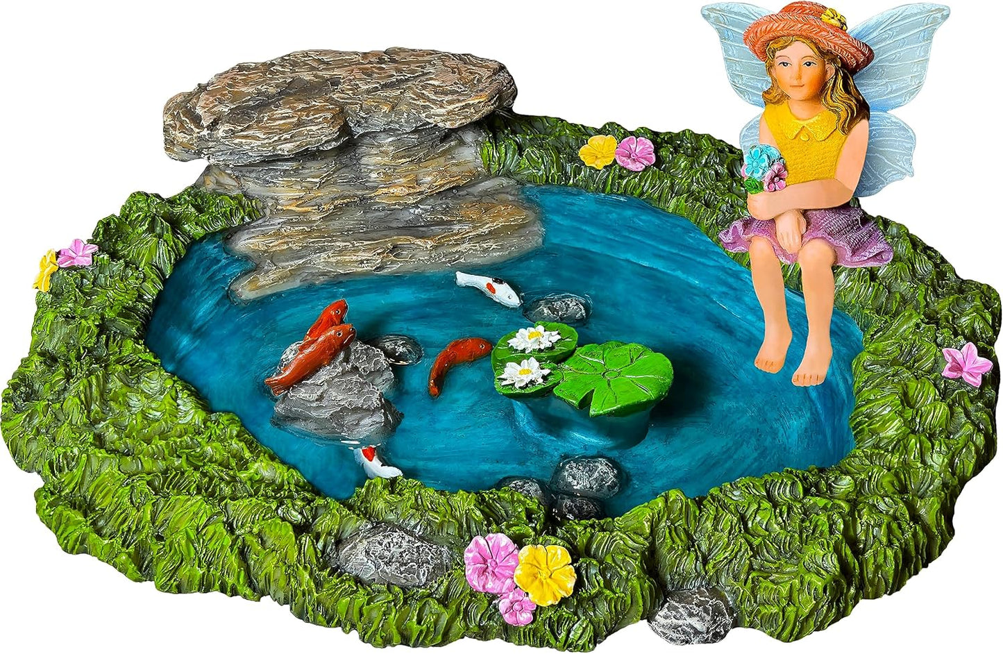 Mood Lab Fairy Garden - Miniature Fish Pond & Fairy Figurine Kit - 2 pcs Set of Garden Accessories - Outdoor or House Decor-VerdiqueGarden