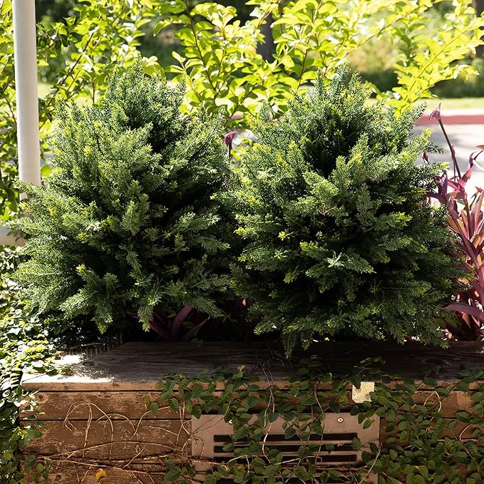 Premium 16" Diameter Artificial Cypress Topiary – Set of 2 Faux Plants with Ground Spikes – UV-Resistant, Realistic Outdoor & Indoor Greenery – Weatherproof Garden Landscaping Décor-VerdiqueGarden