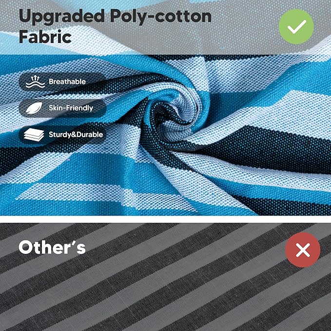 SUNCREAT Hammocks Outdoor Camping Double Hammock, Extra Large 2 Person Hammock for Camping, Blue Stripes-VerdiqueGarden