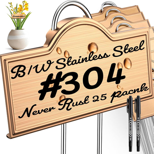 Stainless Steel 304 Plant Labels Weatherproof, Metal Garden Label Tall Markers 25 Pack for Plants Vegetables Herb Seedlings Flowers with 2 Pens, Height 10.75 Inch, Label Area 3.74'' x 1.39''-VerdiqueGarden