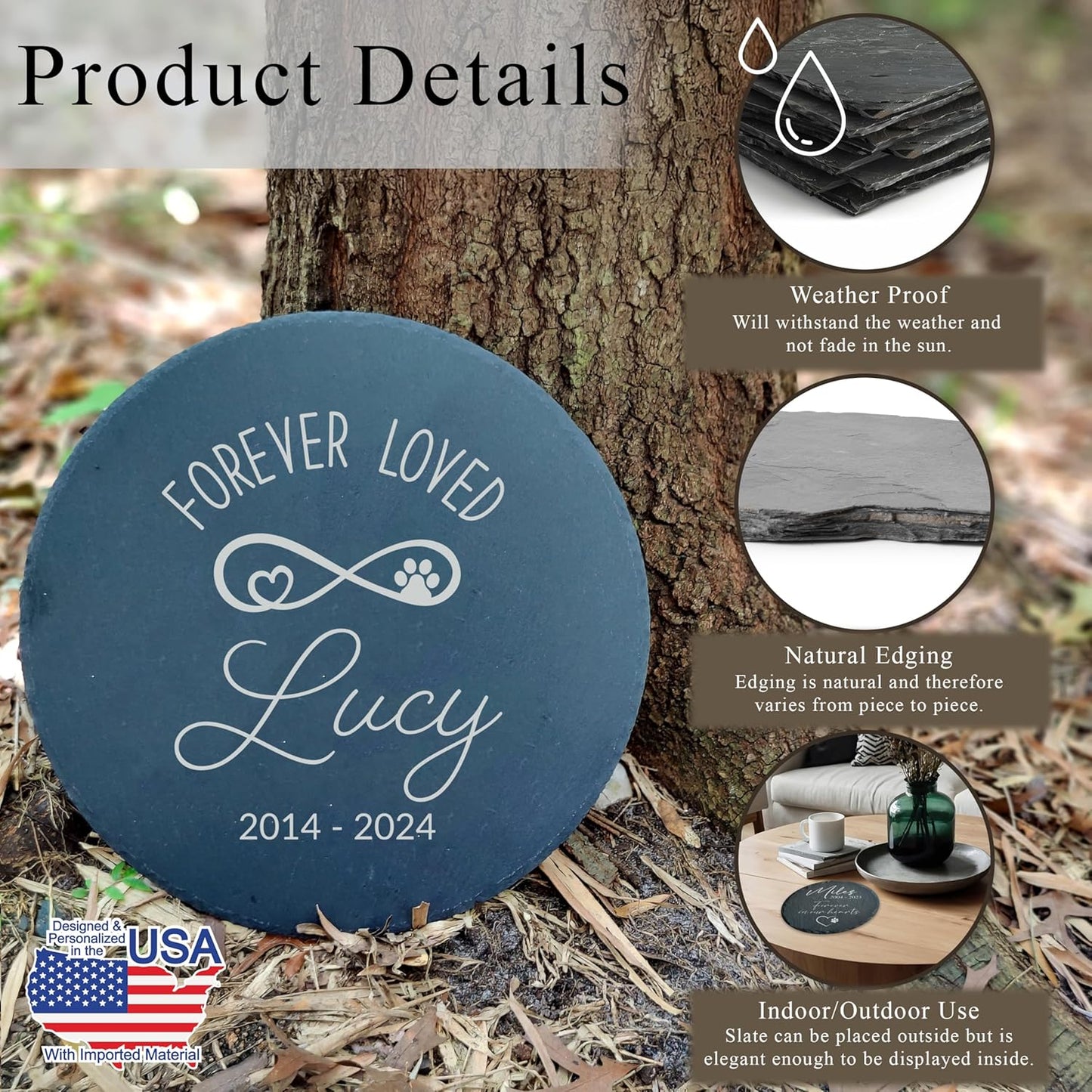 Personalized Pet Memorial Stone for Dogs and Cats | Custom Laser-Etched Weatherproof Garden Grave Marker | Natural Stone Bereavement Headstone Sympathy Gift | 4, 6, 10, or 12 Inch Heart or Circle Shape (A13)-VerdiqueGarden