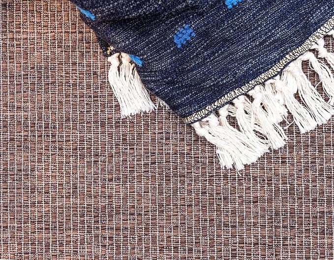 Unique Loom Outdoor Border Collection Area Rug - Soft Border (7' 1" x 10' Rectangle, Brown/ Ivory)-VerdiqueGarden