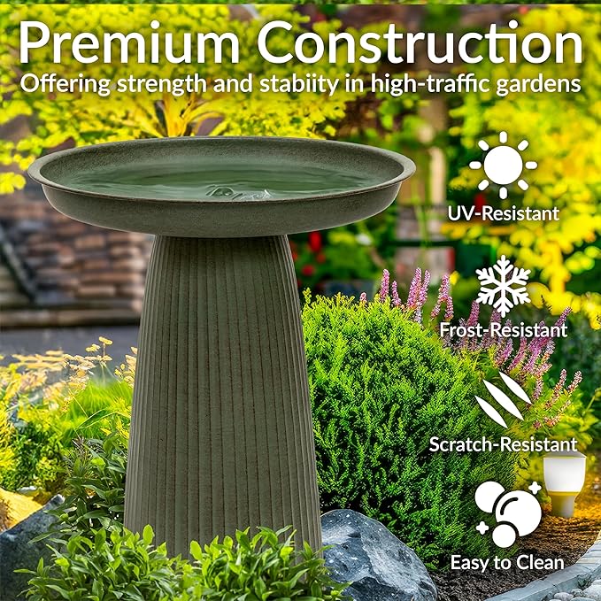 Sunnydaze Gleeful Garden Metal Bird Bath for Outdoors - Large Decorative Iron Birdbath - 23-Inch - Matte Green-VerdiqueGarden
