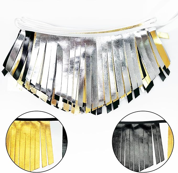 Black Silver Gold Tassel Banner Double Sided Metallic Fabric Pennant Bunting Flag Garland for Graduation Birthday Anniversary Bachelorette Engagement Wedding Bridal Shower Party Decorations Supplies-VerdiqueGarden
