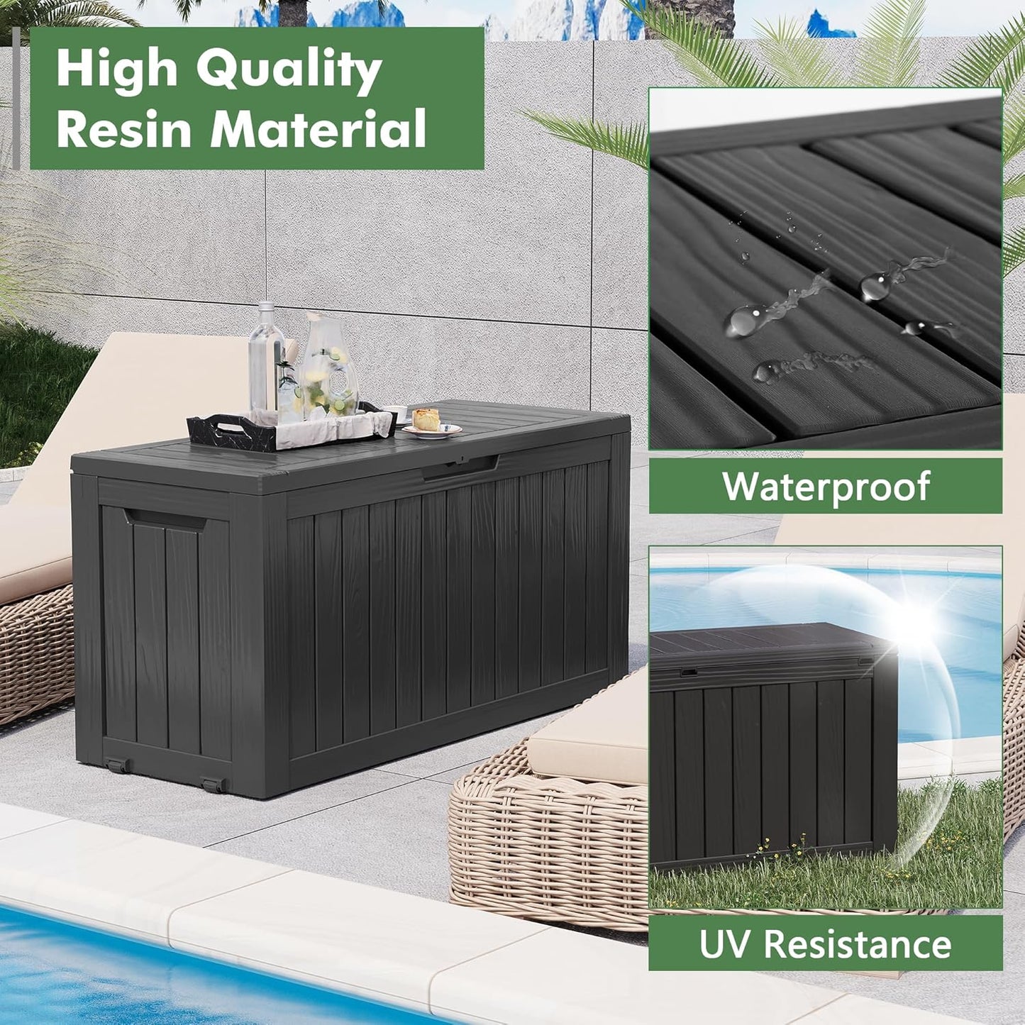 72 Gallon Deck Box Lockable Resin Outdoor Storage Box waterproof Outdoor Container for Patio Furniture Cushions, Pillow-VerdiqueGarden