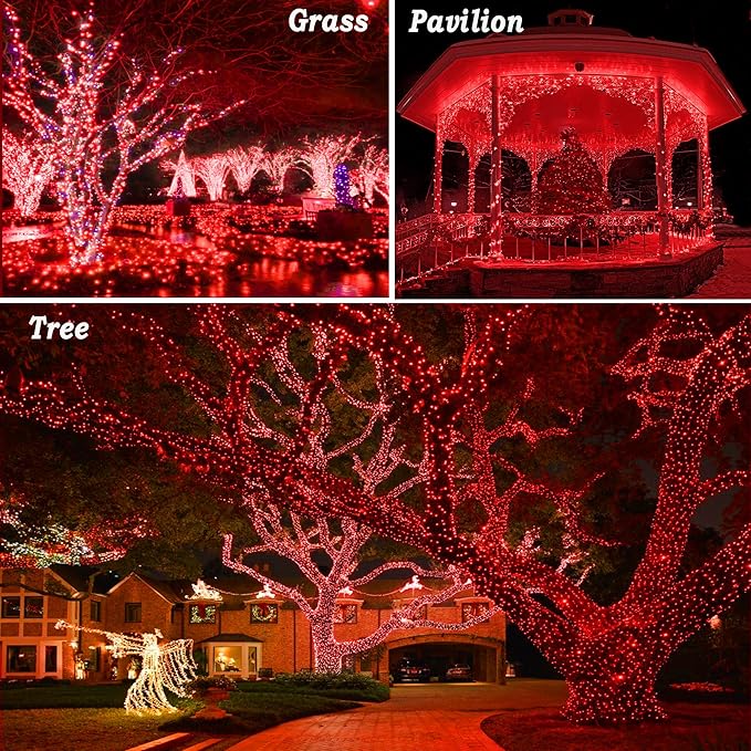 KNONEW 197FT 500 LED Christmas Lights Outdoor String Lights 8 Modes & Time Memory Fairy Light Plug in Waterproof LED String Lights for Xmas Yard Tree Wedding Party Holiday Decorations (Red)-VerdiqueGarden