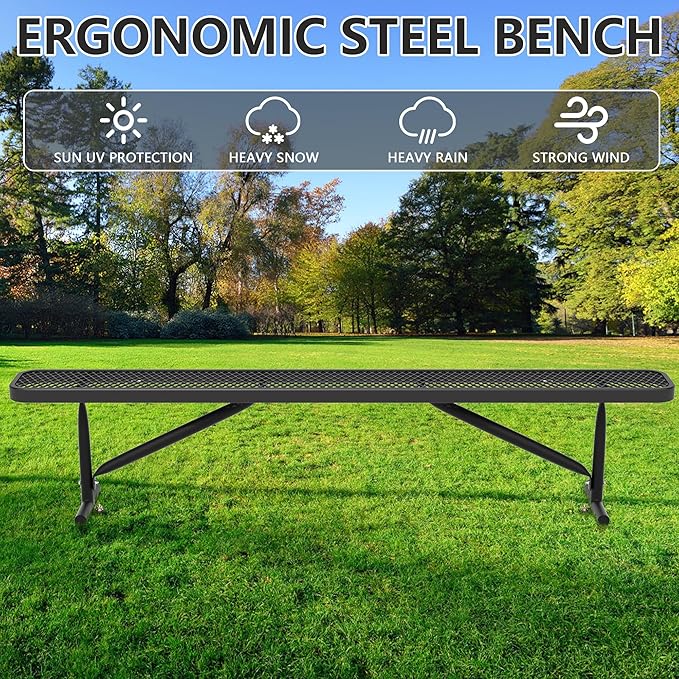96" L Outdoor Metal Benches, Heavy Duty Garden Park Bench for Outside, Porch Chair Sports Backless Commercial Benches Mesh Bench for Shopping Mall, Store, Lawn, Park, Patio, Deck, Garden-VerdiqueGarden