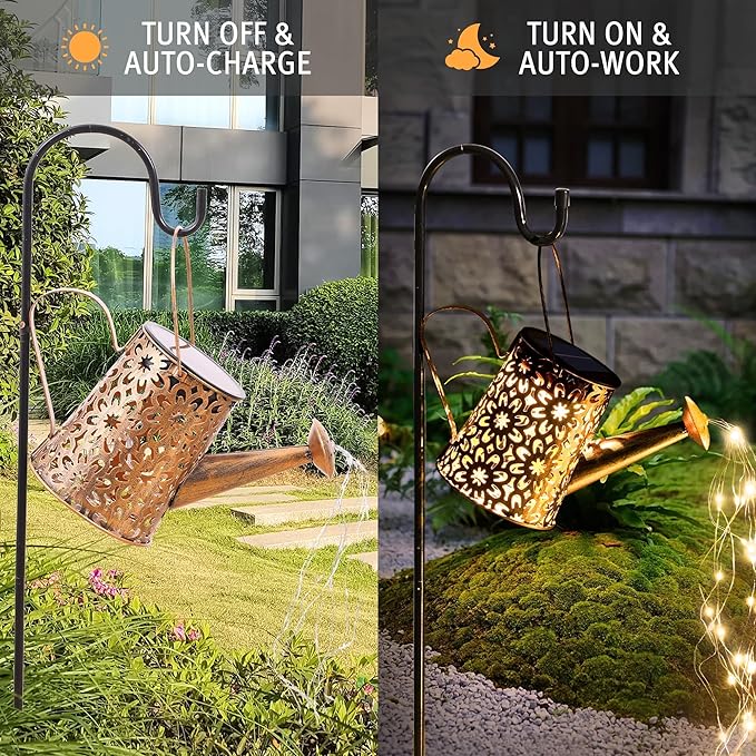 Otdair Solar Lights Outdoor Garden Decor, Metal Daisy Solar Watering Can Lights with 2 Lighting Modes, Outdoor Decorations for Yard, Garden, Patio, Pathway, Christmas, Gift for Mom Grandma-VerdiqueGarden
