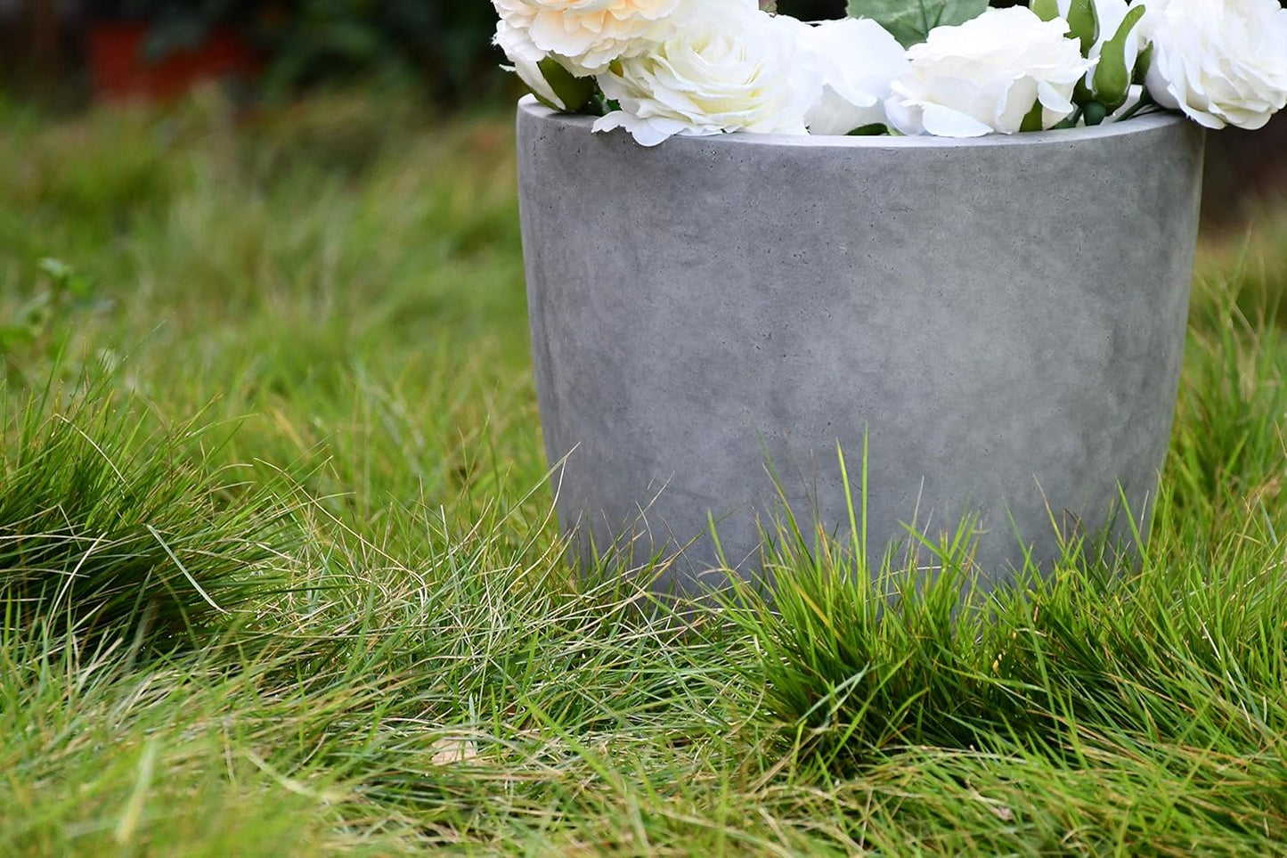 Kante 14 Inch Dia Round Concrete Planter, Indoor Outdoor Large Plant Pot with Drainage Hole and Rubber Plug for Home Patio Garden, Natural Concrete-VerdiqueGarden