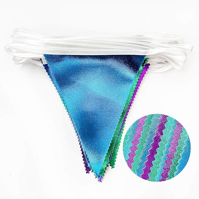 Blue Green Purple Party Decorations Metallic Fabric Triangle Pennant Banner Flag Bunting for Men Boys Video Game Theme Birthday Graduations Retirement Wedding Bachelor Baby Shower Party Supplies-VerdiqueGarden