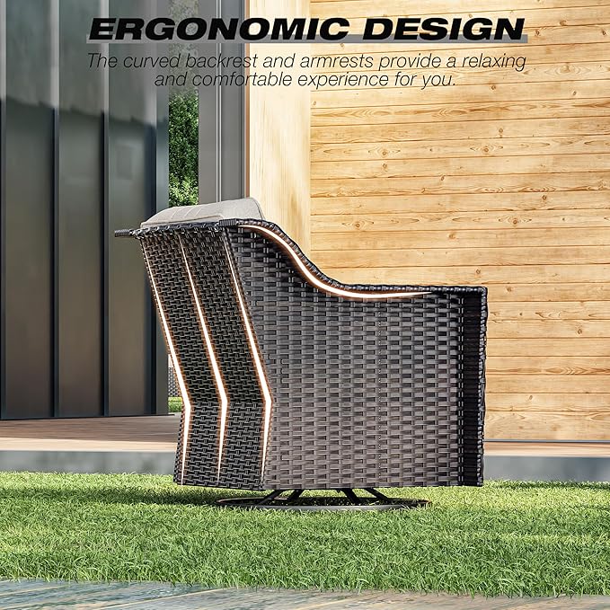Joyside Swivel Patio Chairs Set of 2, Wicker Patio Furniture with Wide Armrest and Thick Cushions, Upgraded Large Size for Backyard, Garden, Poolside-VerdiqueGarden