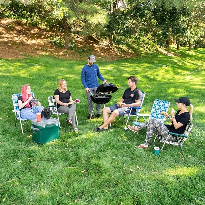 Lawn Chair USA - Outdoor Chairs for Camping. Made with Lightweight Aluminum Frames and UV-Resistant Webbing. Folds for Easy Storage 2- Pack (Charleston with Green Arms, Magnum)-VerdiqueGarden