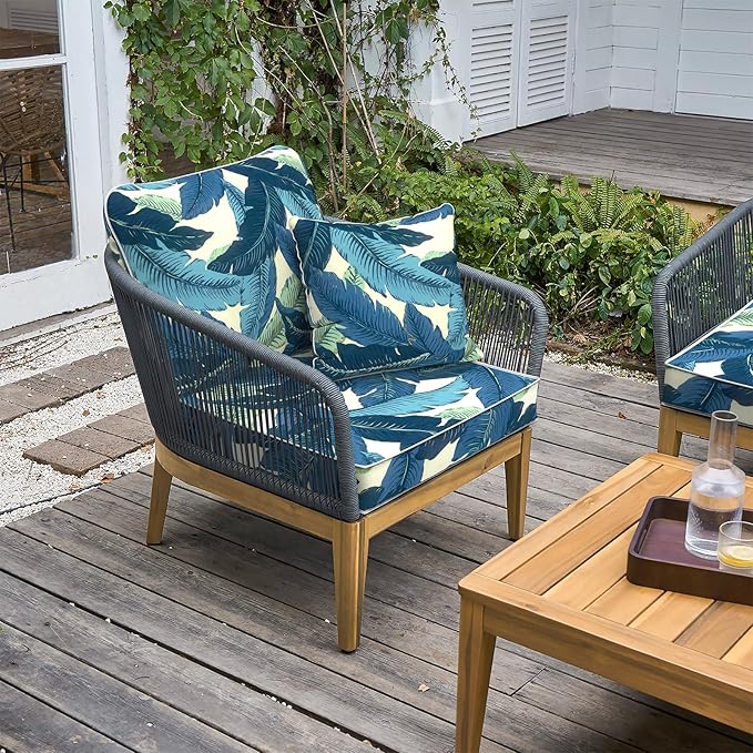 LVTXIII Outdoor Deep Seat Cushion 22"x22"x4" Patio Seat and Back Cushion Set Seasonal Chair Cushion for Dining Arm Chairs, Wicker Chairs and Garden Furniture Decoration, Swaying Palms Blue-VerdiqueGarden