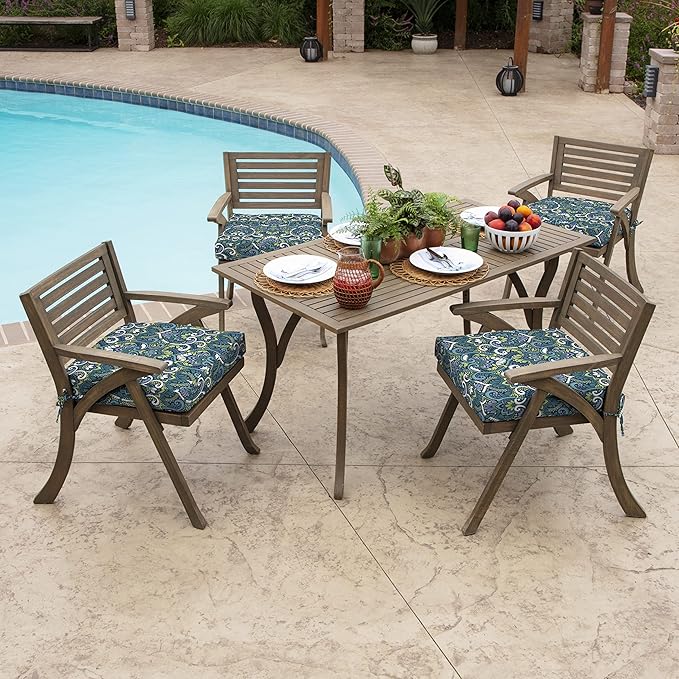 Arden Seat Cushion, 21 x 21, Rain-Proof, Fade Resistant, Cushion for Patio Dining, Adirondack, and Outdoor Chairs Sapphire Aurora Blue Damask-VerdiqueGarden