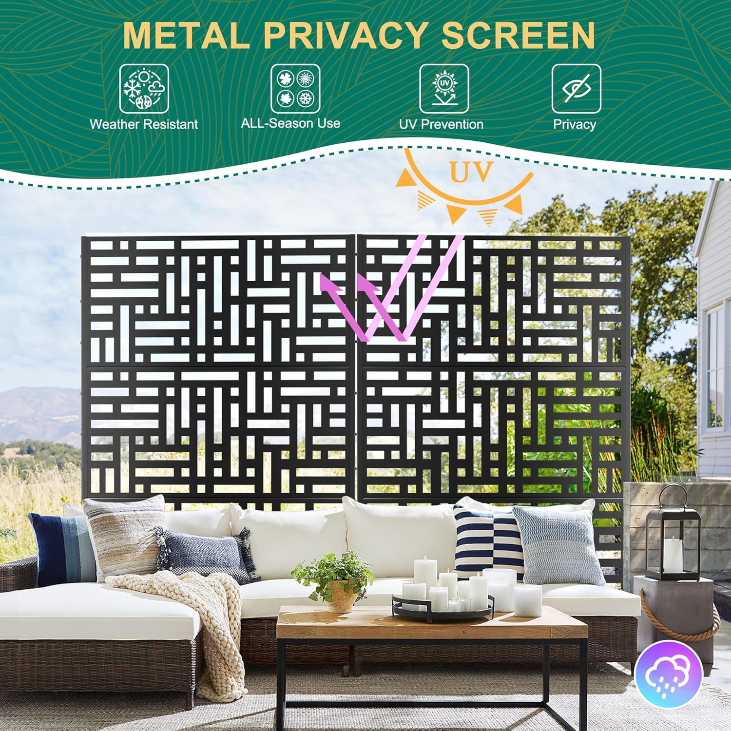 72" H×47" W Metal Privacy Screen Outdoor Privacy Screen Freestanding, Outdoor Privacy Screens and Panels for Patio Lawn Deck(Consists of 3 Panels)-VerdiqueGarden