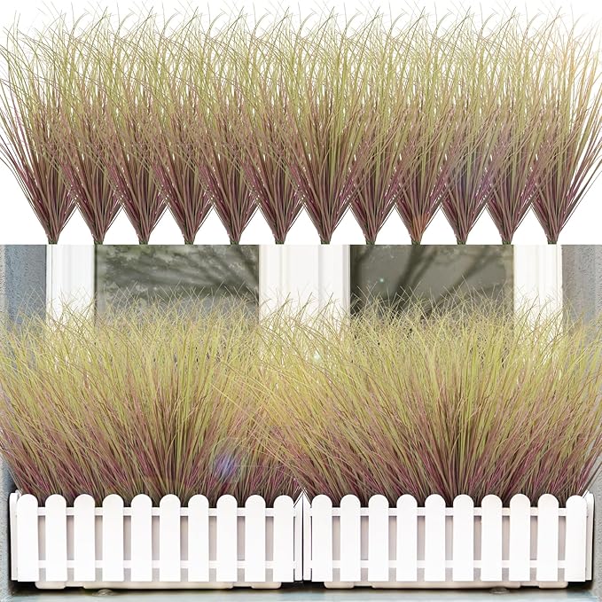 36Pcs Artificial Grass Plants, Faux Shrubs Wheat Grass, Artificial Tall Grass Fake Plants for Outdoor Decor,Artificial Greenery Stems Weed for Room Indoor Home Decor（Light Purple）-VerdiqueGarden