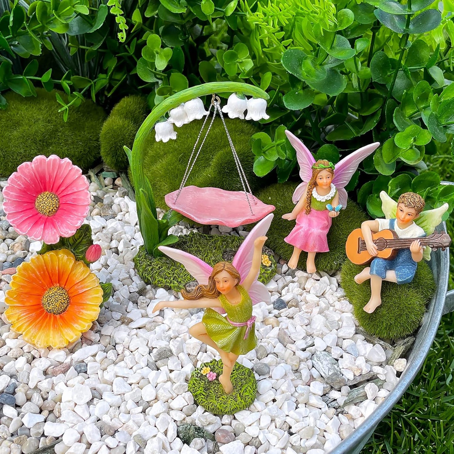 Mood Lab Fairy Garden - Dancing Swing Accessories Kit of 5 pcs - Miniature Garden Figurines Set - Outdoor or House Decor-VerdiqueGarden
