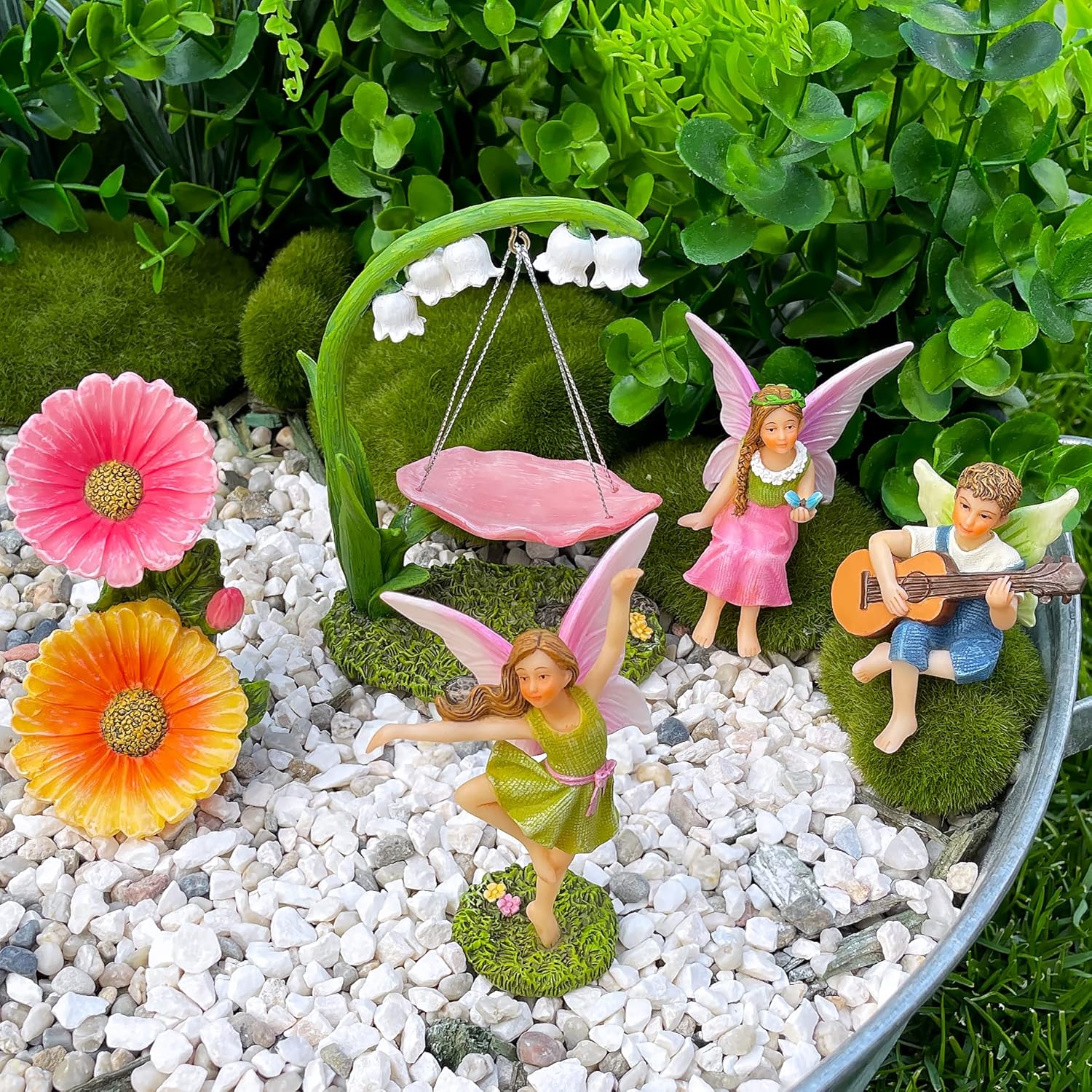 Mood Lab Fairy Garden - Dancing Swing Accessories Kit of 5 pcs - Miniature Garden Figurines Set - Outdoor or House Decor-VerdiqueGarden