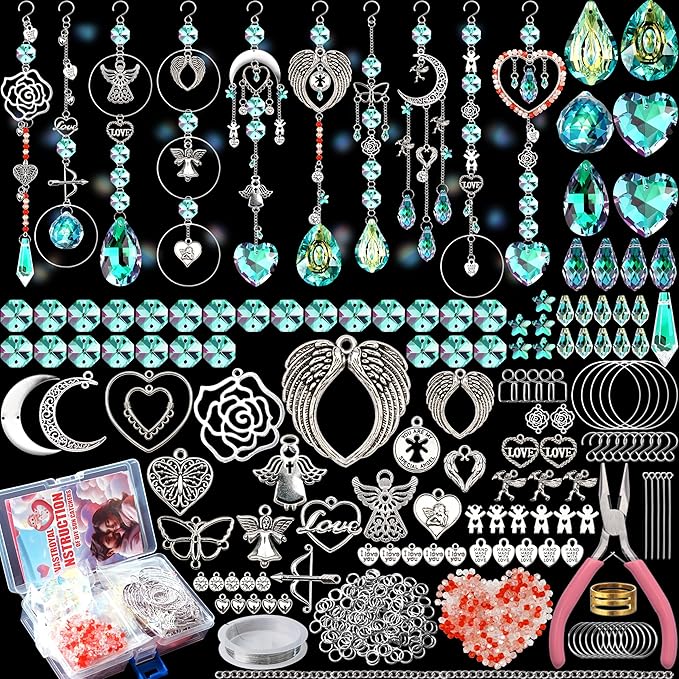 10 Sets DIY Suncatcher Kits 500PCS Valentine's Day Suncatchers Craft Kits Heart Suncatcher Ornaments DIY Sun Catchers Kit for Adults Valentine's Day Home Wedding Garden Decor Favors Gift (Love shape)-VerdiqueGarden