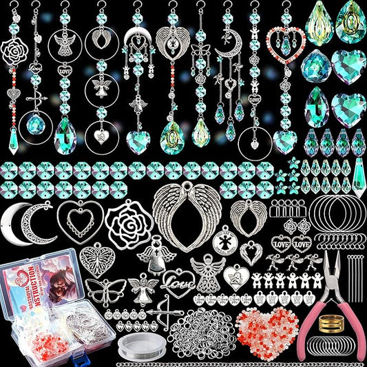 10 Sets DIY Suncatcher Kits 500PCS Valentine's Day Suncatchers Craft Kits Heart Suncatcher Ornaments DIY Sun Catchers Kit for Adults Valentine's Day Home Wedding Garden Decor Favors Gift (Love shape)-VerdiqueGarden