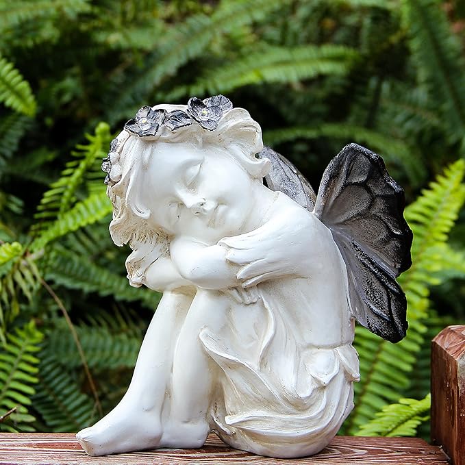 Leekung Angel Statue with Solar Powered Light for Garden Decor,Garden Statues for Patio Yard Porch Lawn Outdoor Decor,Angels Garden Sculptures & Statues,Angel Figurines Memorial Spiritual Gifts-VerdiqueGarden