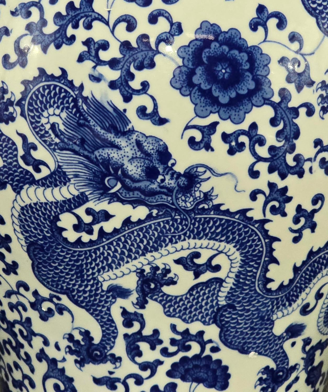 20" Classic Blue and White Floral Porcelain Ceramic Temple Ginger Jar Vase, Large China Qing Style (Dragon1)-VerdiqueGarden
