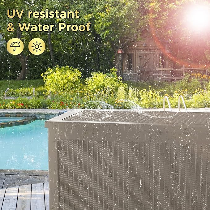 320 Gallon Lockable Resin Deck Box, Waterproof & UV-Resistant Outdoor Storage Box for Outdoor Cushion Storage, Garden Tools & Pool Accessories Storage, Gray-VerdiqueGarden