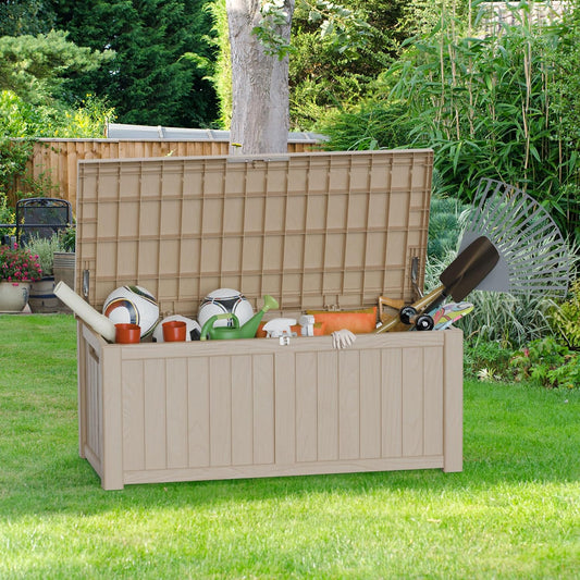 150GAL Brown Large - Capacity Outdoor Deck Box with Lock Hole – Waterproof, SGS - Certified UV Resistance, Ideal for Storing Patio Furniture Sets & Seasonal Decor, Hassle - Free Setup-VerdiqueGarden