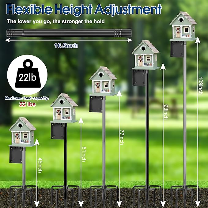 Ottsuls 2 Pack 109 Inch Heavy Duty Bird Feeder Pole Kit for Wild Birds, with 5-Prong Base Feeding Station, Adjustable Birdhouse Stand-VerdiqueGarden