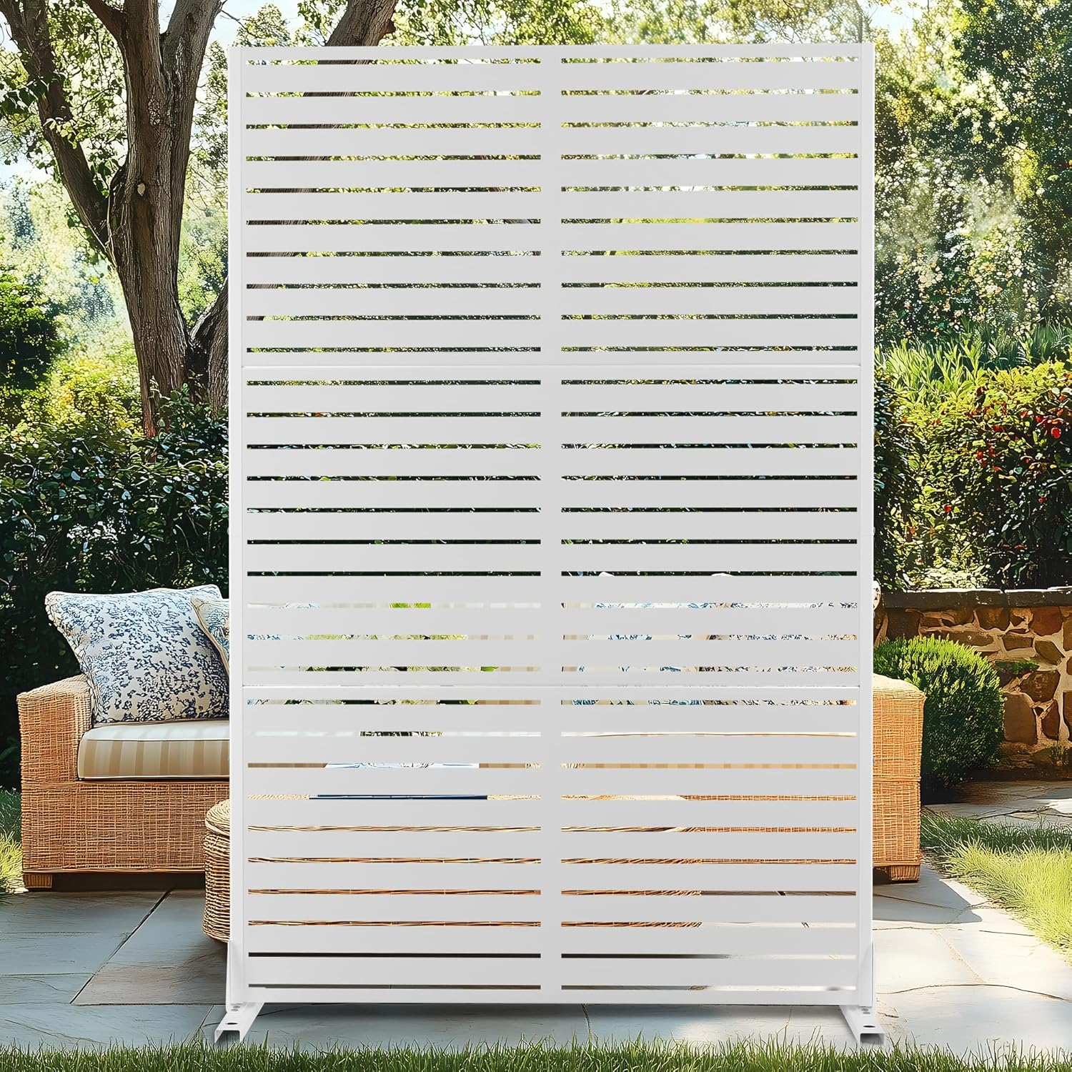 72" H×47" W Metal Outdoor Privacy Screen Freestanding, Panels for Patio Lawn Deck, Freestanding Decorative Privacy Screen for Balcony Yard&Garden(Consists of 3 Panels)-VerdiqueGarden