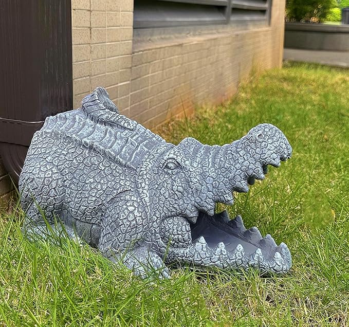 Realistic Crocodile Statue, Garden Rain Downspout Diverter, Splash Block & Gutter Extender, Decorative 3"x4" Gutter Extension, Outdoor Decor Sculpture, Unique Gutter Downspout Decoration-VerdiqueGarden