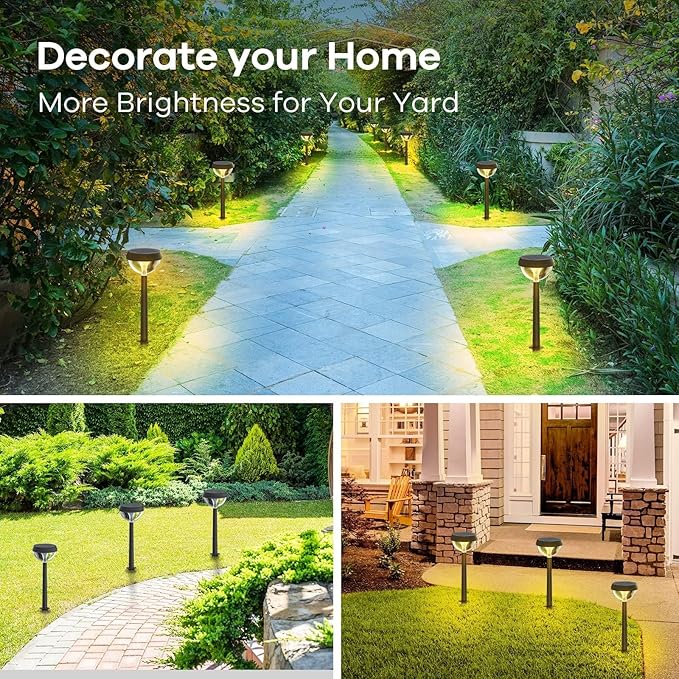 Linkind Solar Pathway Lights 8 Pack, Solar Lights Outdoor Warm White Waterproof, Adjustable Solar Powered for Walkway Yard Garden Driveway Backyard-VerdiqueGarden