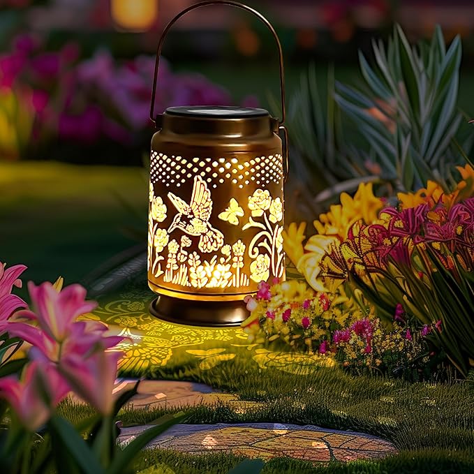 KY&BOSAM Solar Lanterns Outdoor Waterproof Rose Hummingbird Garden Decor Birthday Gift for Women Mom Grandma Hangings Solar Lights Metal Diwali Decoration Outside Lantern for Yard Patio Backyard Porch-VerdiqueGarden