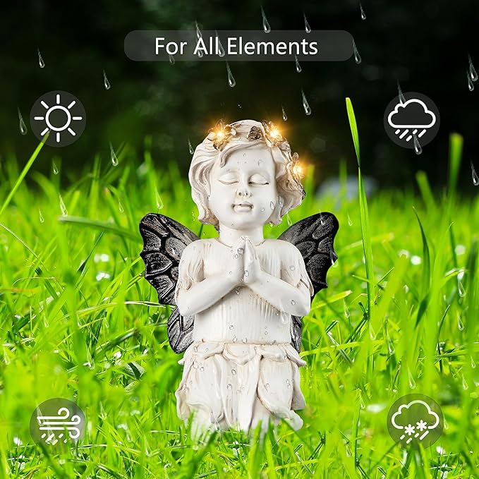 Leekung Angel Statues for Garden Decor - with Solar Powered Light Angel Garden Statues Outdoor Garden Sculptures & Statues Angels Figurines Memorial Praying Sculpture for Patio Lawn Yard Porch Gifts-VerdiqueGarden