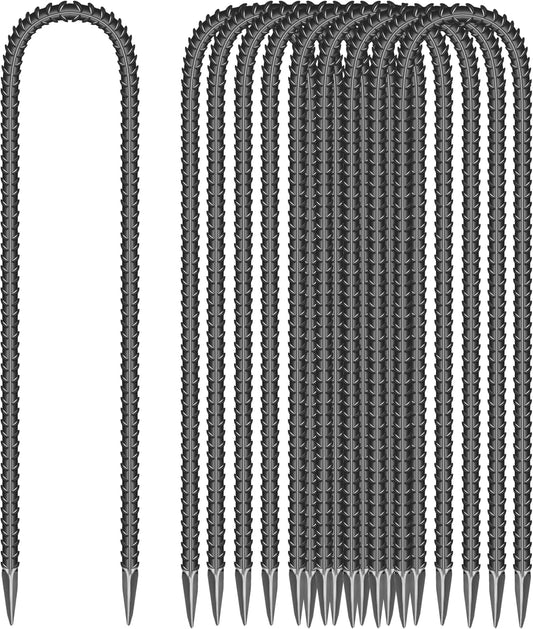 10 Pieces 16-Inch Garden Ground Stakes Galvanized Steel U Shape Hook Rebar Stake - Heavy Duty Ground Anchors for Tents, Position Kits,Fences, and Trampolines-VerdiqueGarden