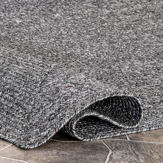nuLOOM 2' x 16' Solid Hand Braided Indoor/Outdoor Area Rug, Pet-Friendly, High Traffic, Weather Resistant, for Patio, Balcony, Bedroom, Living, Dining Room, Wynn Charcoal-VerdiqueGarden