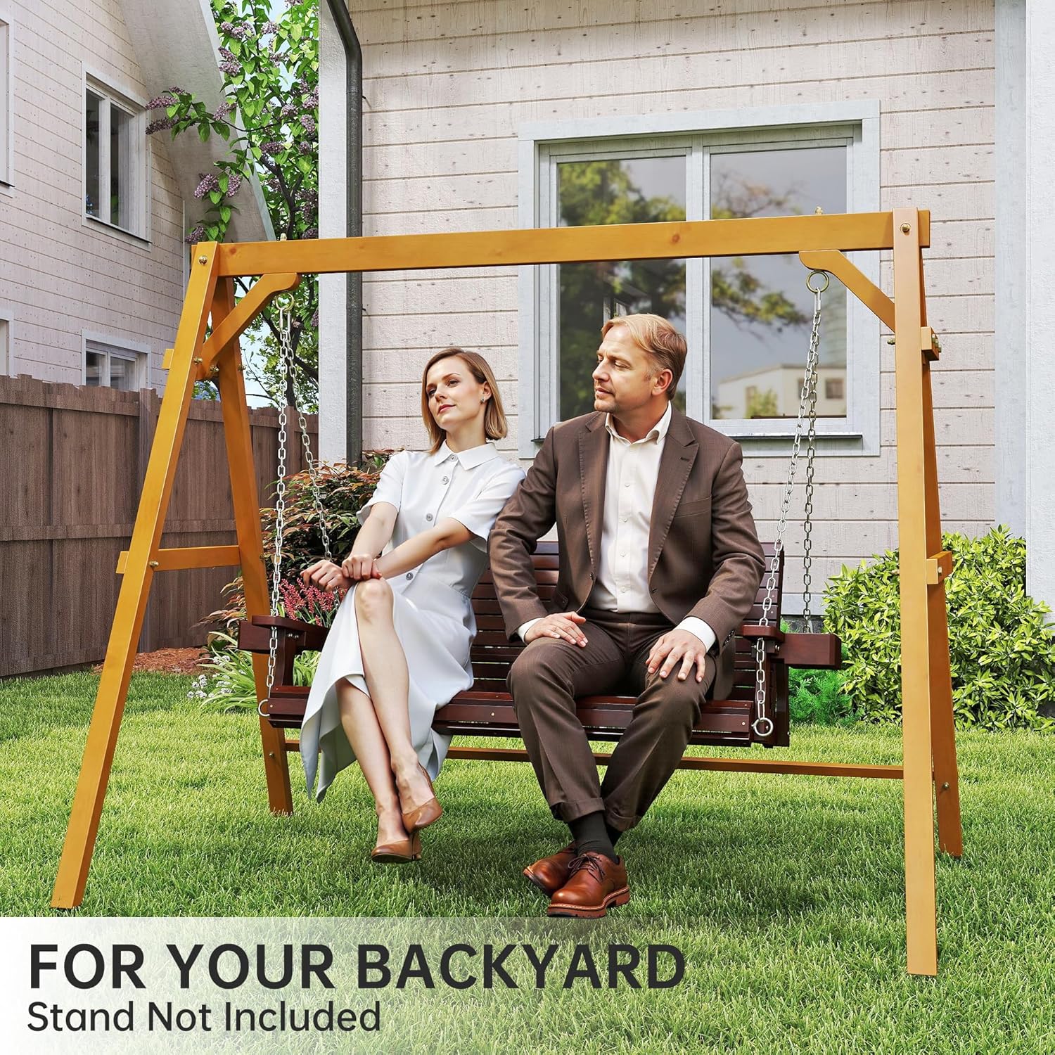 Wooden Outdoor Porch Swings, 2 Seater Front Porch Swing with Upgraded 22" Deep Seat, Heavy Duty 880 Lbs Swing Bench Chair for for Patio, Backyard, Garden (Brown, 4 FT)-VerdiqueGarden