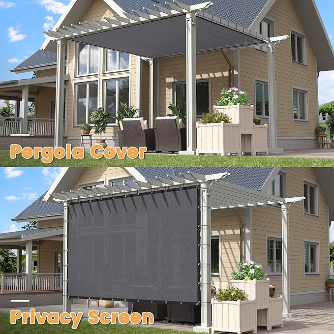 VICLLAX Shade Fabric Sun Shade Cloth with Every 2 FT Grommets for Patio Garden Pergola Cover Canopy 9x13 FT, Grey-VerdiqueGarden