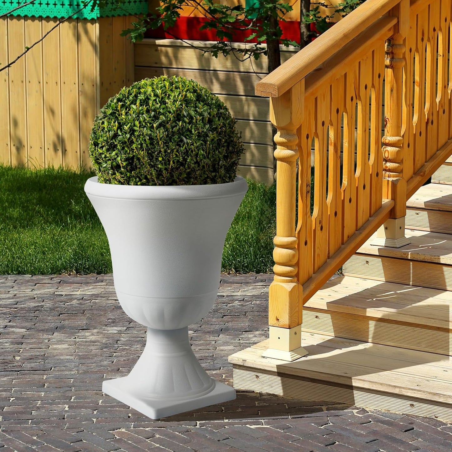 Worth Garden 2-Pack Plastic Urn Planters - 22'' Tall Round Classic Resin Flower Pots Pure White Traditional Large Plant Pots for Front Porch Patio Deck Wedding Decoration Pot - Indoor & Outdoor-VerdiqueGarden