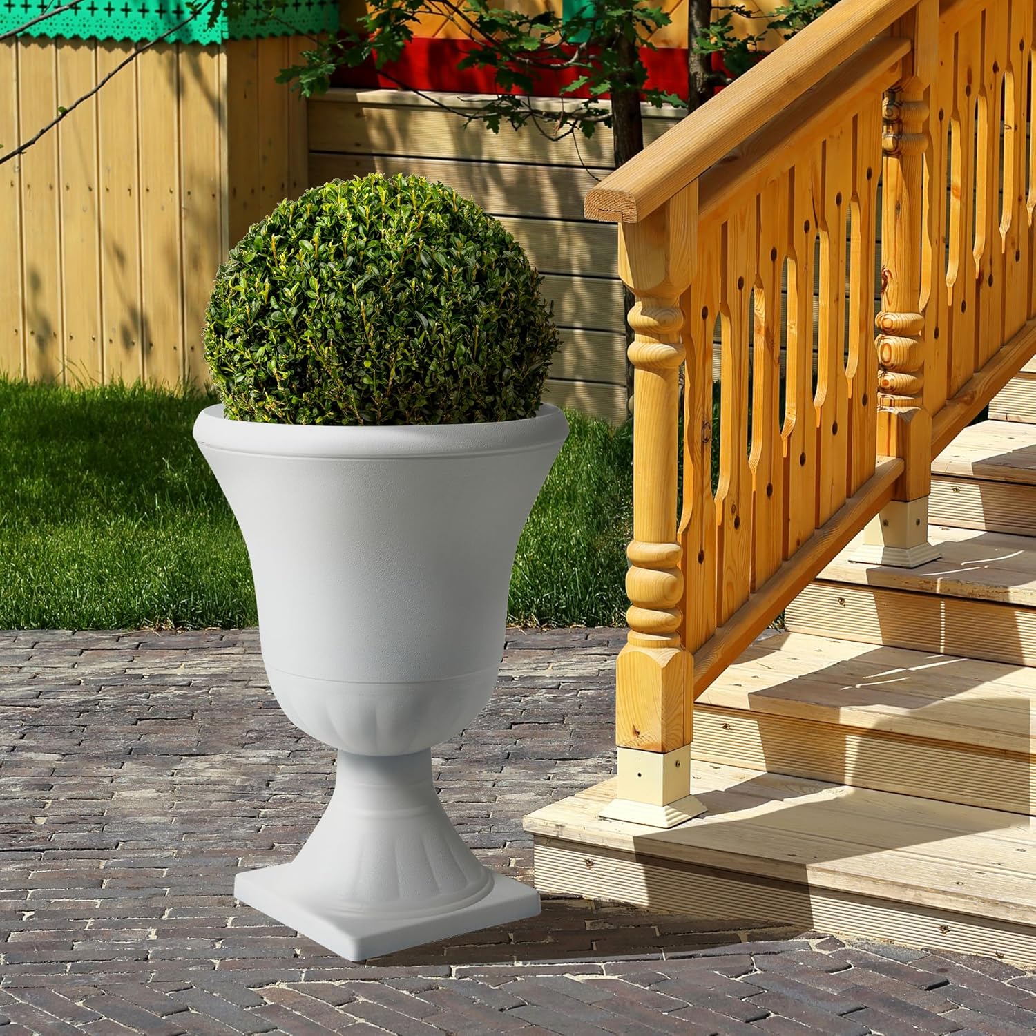 Worth Garden 2-Pack Plastic Urn Planters - 22'' Tall Round Classic Resin Flower Pots Pure White Traditional Large Plant Pots for Front Porch Patio Deck Wedding Decoration Pot - Indoor & Outdoor-VerdiqueGarden