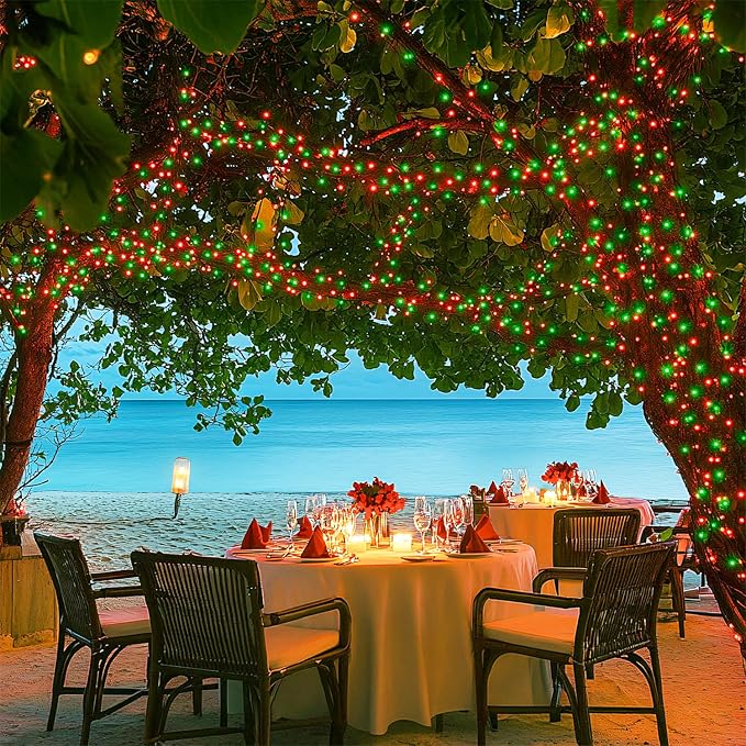 JMEXSUSS Connectable Red and Green Christmas Lights, 8 Modes 100 LED Twinkle String Lights Indoor, Clear Wire Plug-in String Lights Outdoor Waterproof-VerdiqueGarden