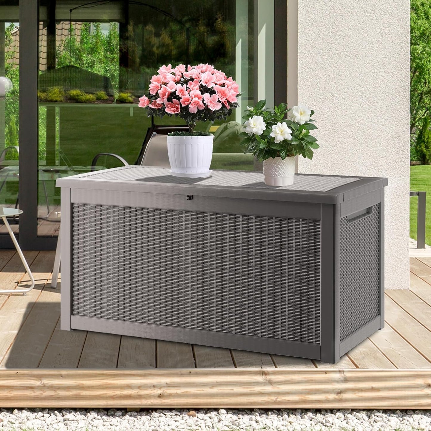320 Gallon Waterproof Deck Box, Lockable Resin Storage Box for Patio Furniture Cushions Garden Tools and Outdoor Delivery Storage, Coffee-VerdiqueGarden