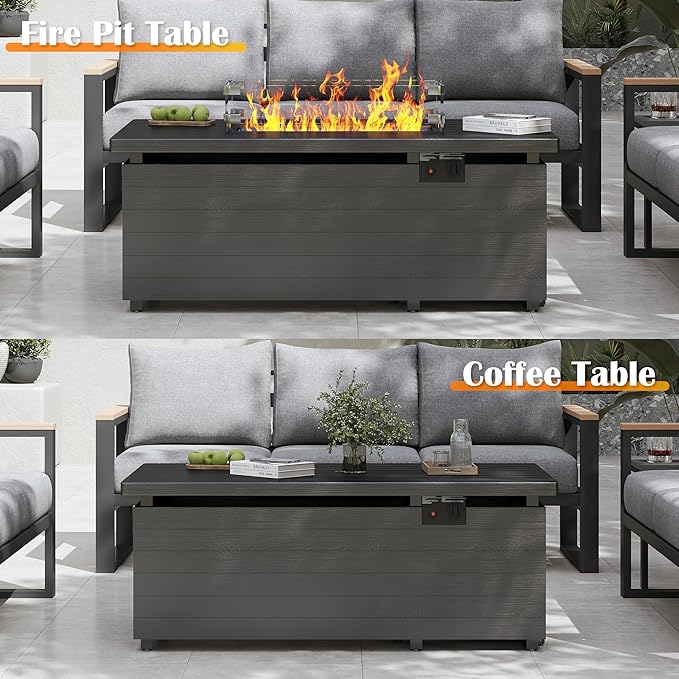 Sundale Outdoor 51 Inch Outdoor Fire Pit Table, 50,000 BTU Rectangle Propane Fire Pit with Glass Wind Guard, Rain Cover, Removable Lid, Matching with Outdoor Furniture Sets, CSA Certified, Gray-VerdiqueGarden