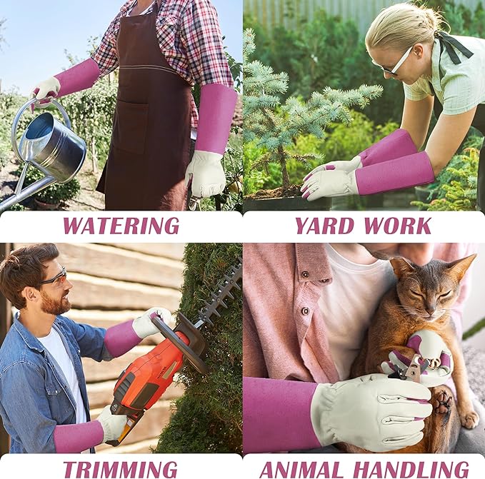 HANDLANDY Rose Pruning Gardening Gloves for Men & Women, Thornproof Long Gauntlet Gloves, Pigskin Leather - Breathable & Durability (Large)-VerdiqueGarden