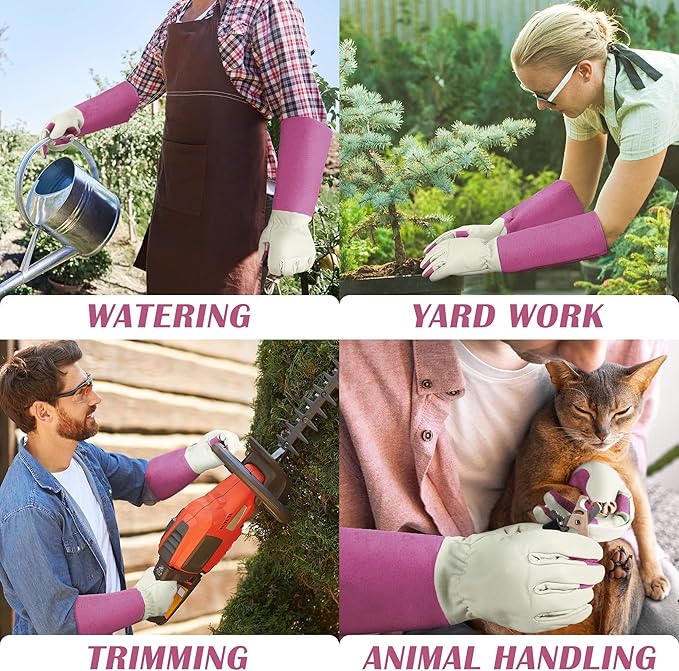HANDLANDY Rose Pruning Gardening Gloves for Men & Women, Thornproof Long Gauntlet Gloves, Pigskin Leather - Breathable & Durability (Medium)-VerdiqueGarden