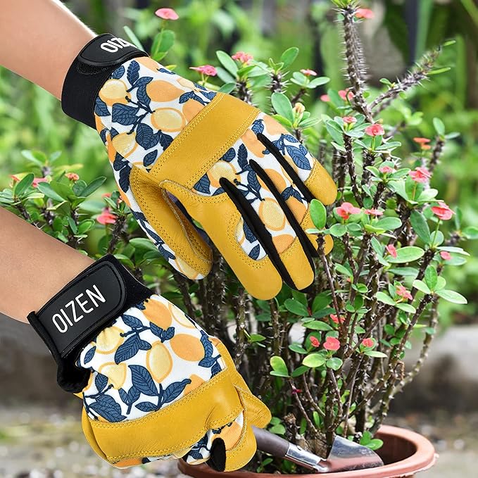 Cowhide Leather Thorn Proof & Puncture Resistant Gardening Gloves for Women and Men, Touchscreen Compatible Working Gloves for Weeding, Digging, Planting, Gardening Gifts for Women, Size Medium-VerdiqueGarden